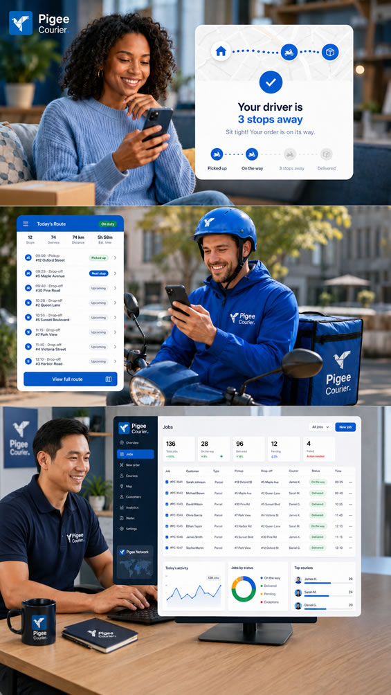 Pigee Courier customer tracking, driver portal, and owner dashboard